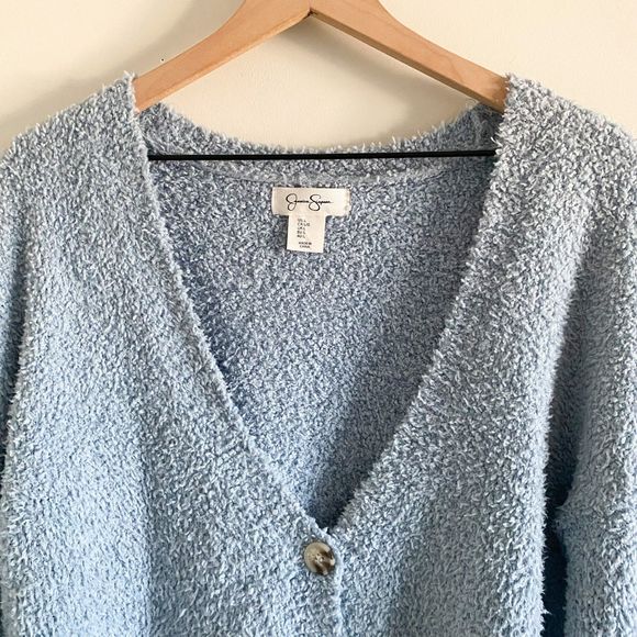 Jessica Simpson V-Neck Teddy Cardigan Size M | Plush Knit Button Front Sweater - Picture 2 of 7